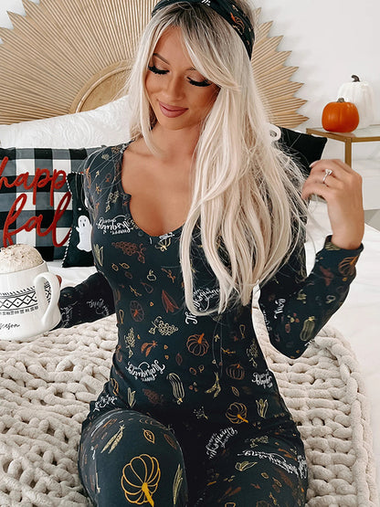 Wrap Halloween Ghost Printed V-Neck Jumpsuits