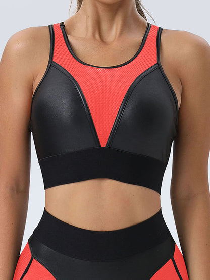 Skinny Wrap Contrast Color Spaghetti-Neck Sports Bra&Leggings Suits