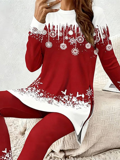 Women's Christmas Color Block Print Two-Piece Set
