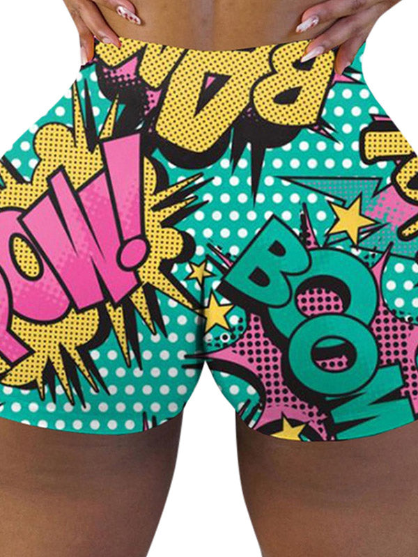 Fashion Funny Print High-Waisted Hip Lift Sports Shorts