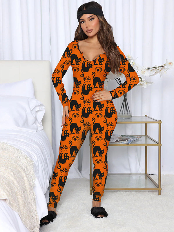 Wrap Halloween Ghost Printed V-Neck Jumpsuits