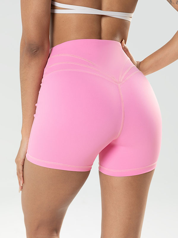 Skinny Wrap Sports Shorts High-Waisted Yoga Bottoms Solid Color Shorts