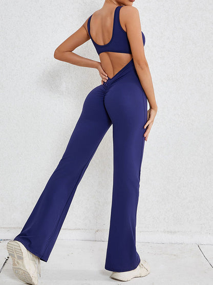 Wrap Hollow Solid Color Spaghetti-Neck Jumpsuits