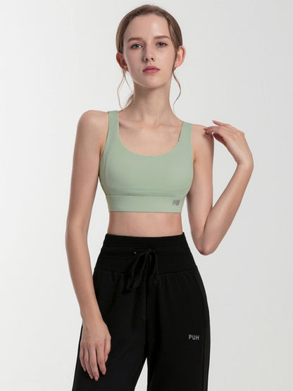 Back Cross Hollow Solid Color U-Neck Sports Bra