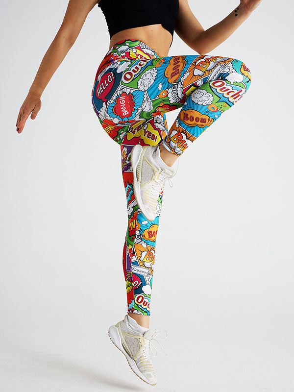 Skinny Leg High-Waisted Letter Print Multi-Colored Printed Leggings