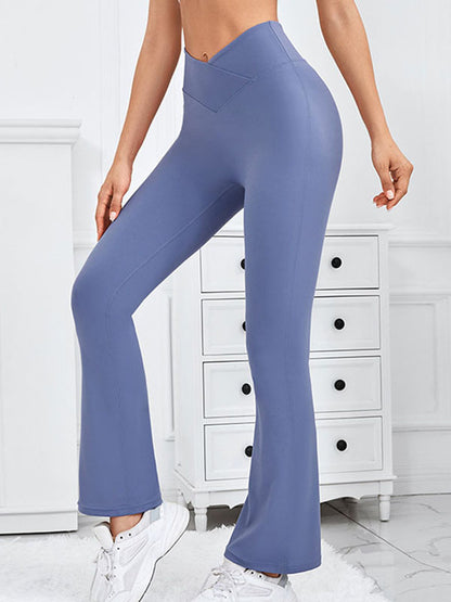 Flared Skinny Yoga Bottoms High-Waisted Solid Color Leggings