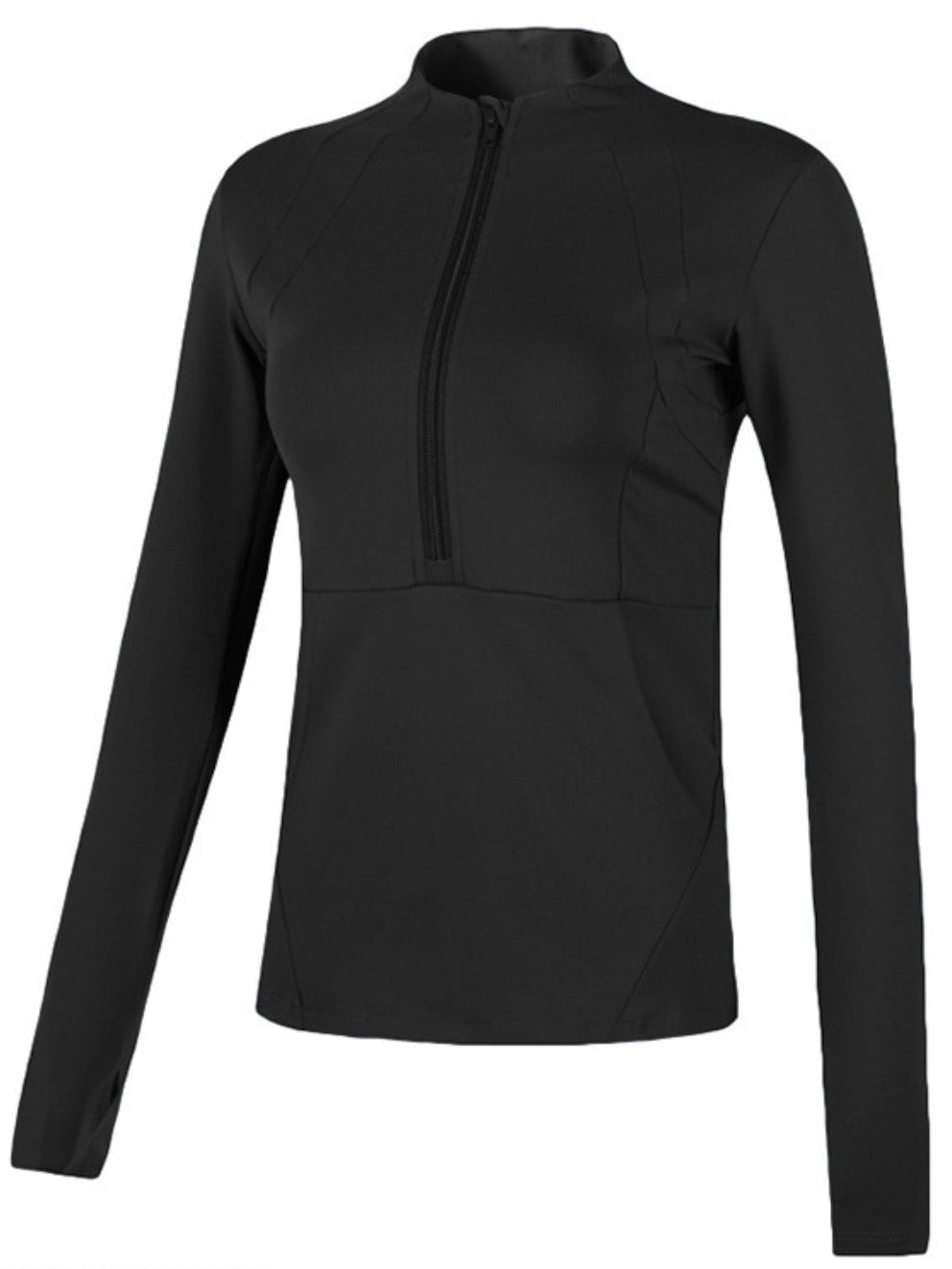 Solid Color Breathable Quick-Dry Zipper Collar Long Sleeves Wrap Sport Tee