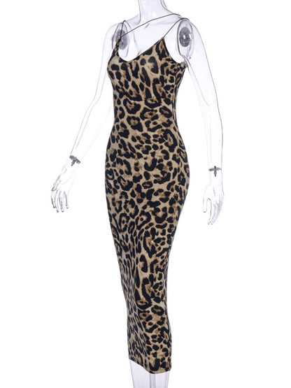 Skinny Wrap Leopard Snakeskin Printed Deep V-Neck Dresses