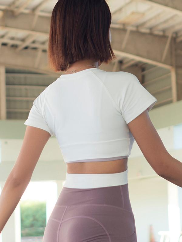 Wrap Solid Exposed Navel Sports Tees