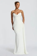 White / Red Strapless Cowl Neck Lace-Up Backless Draped Ruched Bodycon Mermaid E