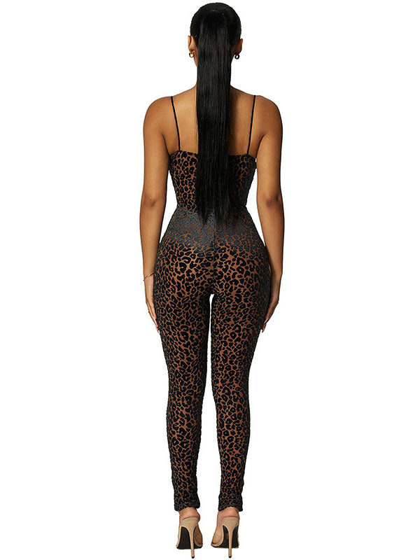 Leopard-Print Mesh Slim-Fit Jumpsuit