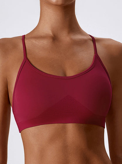 Wrap Back Cross Hollow Solid Color U-Neck Sports Bra