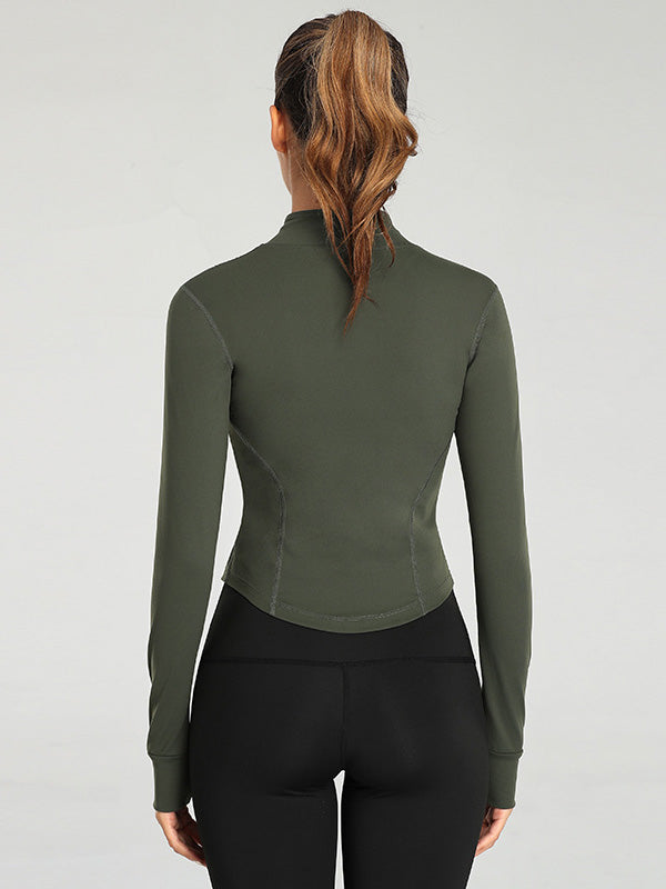 Solid Color Long-Sleeved Stand-Collar Tight Stretch Yoga Top