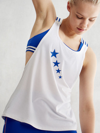 Stars Printed Breathable Back-Cross Sleeveless Vest Top