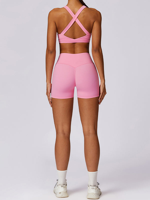 Skinny Leg High-Waisted Solid Color Shorts Sports Shorts