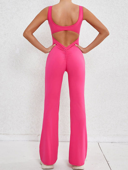 Wrap Hollow Solid Color Spaghetti-Neck Jumpsuits