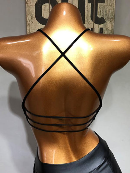 Solid Wrap Backless Spaghetti-Neck Bra