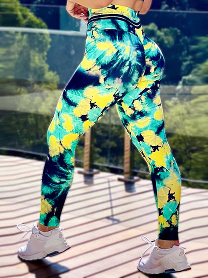 Colorful Print Hips-Lift Shaped High Waisted Sport Leggings