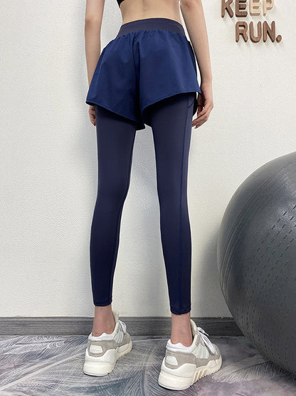 High-Waisted Butt-Lifting Elastic Tight-Fitting Running Fake Two-Piece Sports Leggings