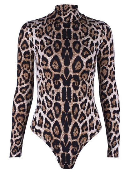 Long Sleeve Leopard Print  Sports Bodysuit