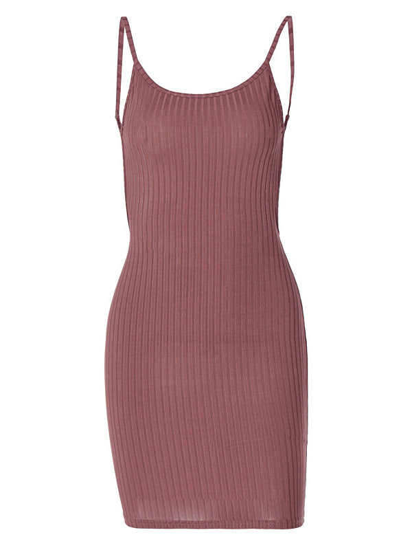 Solid Color Knitted Halterneck Sleeveless Bodycon Mini Dresses