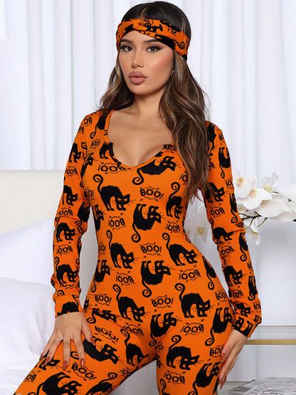 Wrap Halloween Ghost Printed V-Neck Jumpsuits