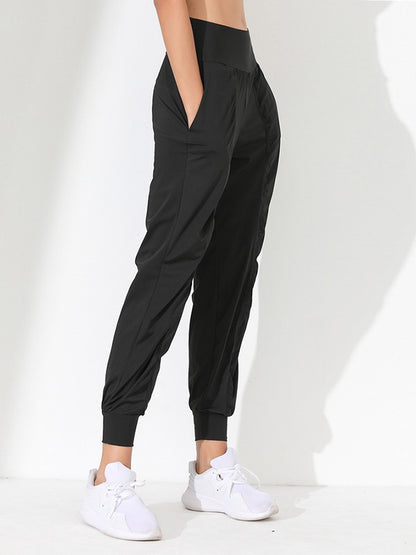 Loose High-Waisted Pockets Solid Color Athletic Pants