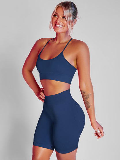 Solid Color Back Crossover Bra & Leggings Sports Suits