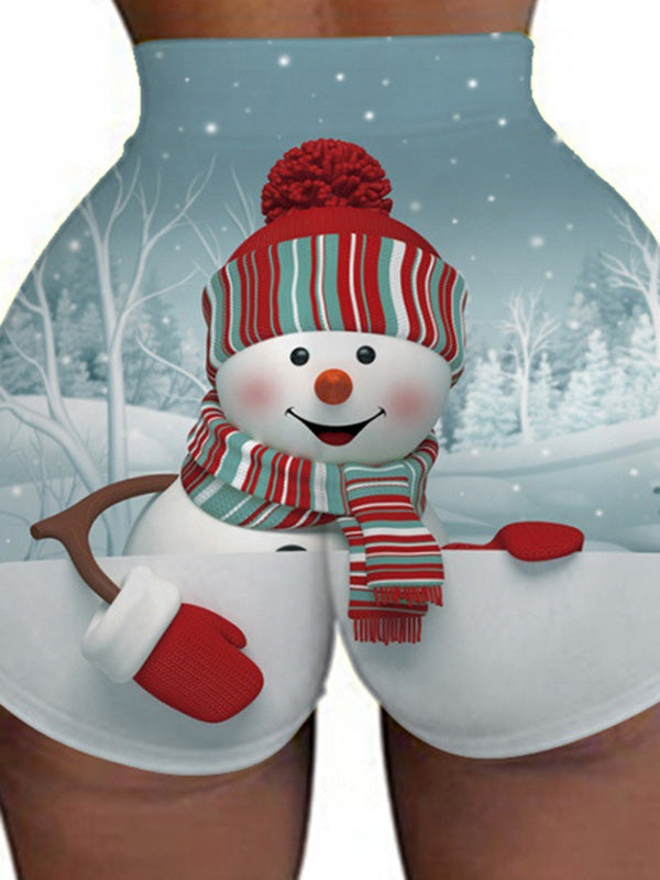 Christmas Printing Buttock Lifting Large Size Tight Fitting Shorts