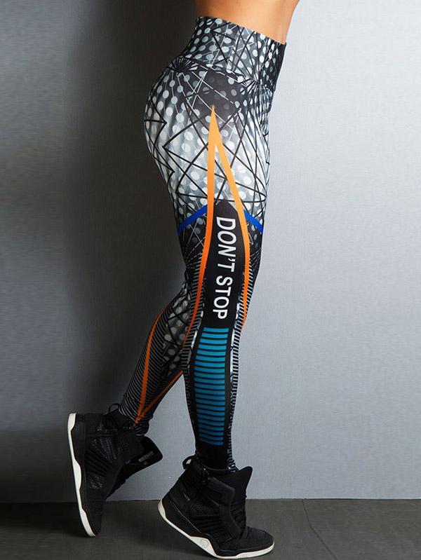 Contrast Color Printed High-Waisted Sports Leggings