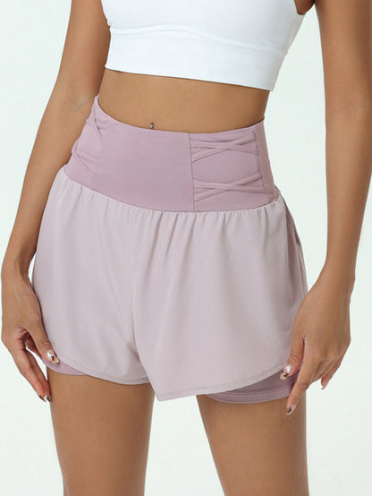 False Two Loose High-Waisted Pockets Solid Color Shorts