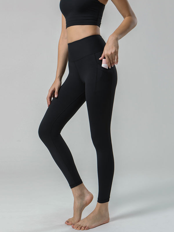 Breathable Solid Color High-Waisted Pockets Yoga Suits