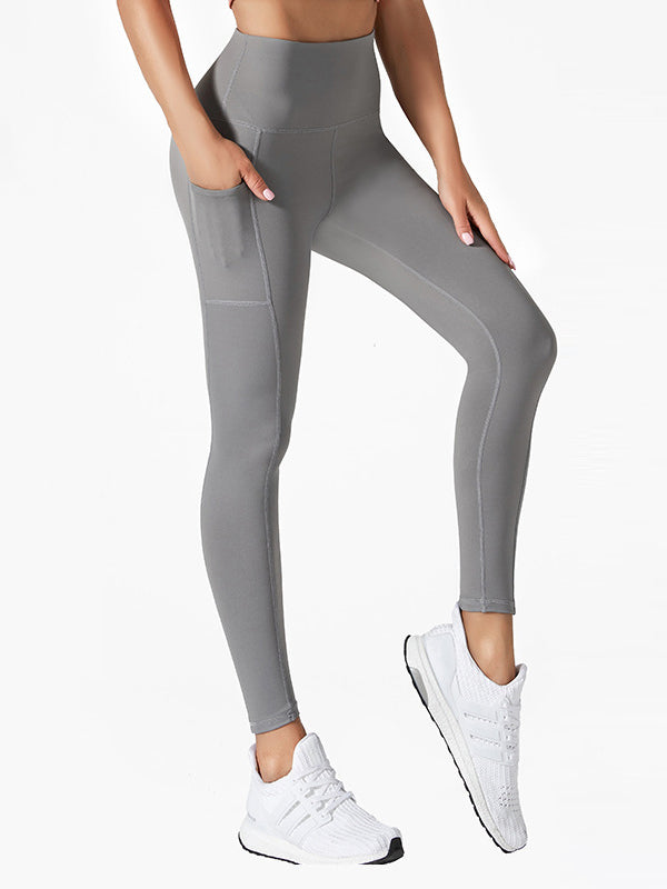 High-Waisted Pockets Wrap Solid Color Leggings