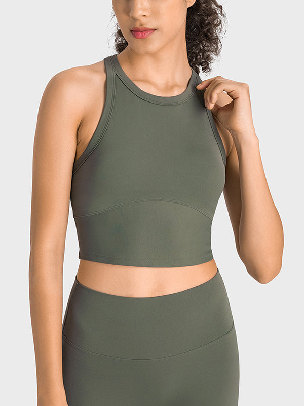 Skinny Wrap Yoga Tops Solid Color Round-Neck Bra