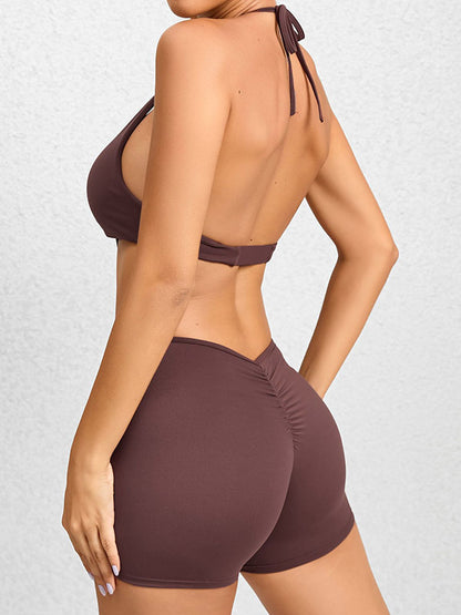 Backless Hollow Solid Color Deep V-Neck Sports Rompers