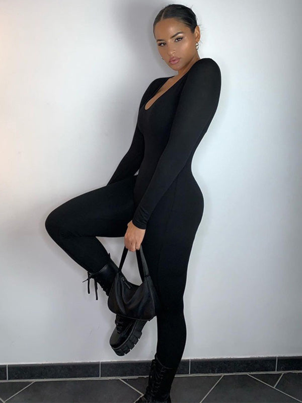 Wrap One-Shoulder Long Sleeves Jumpsuits