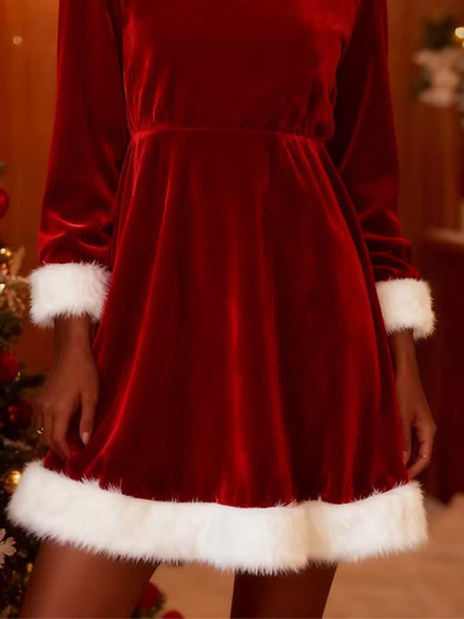 Women's Round Neck Plush Christmas Dress
