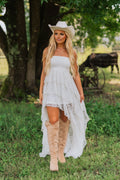 Floral Lace Ruffled High-Low Maxi Dress