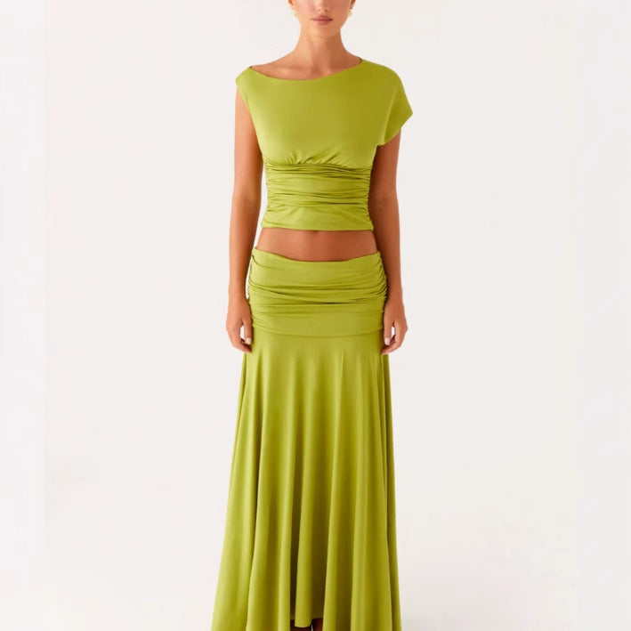 Ruched Crop Top and Bodycon Skirt Set