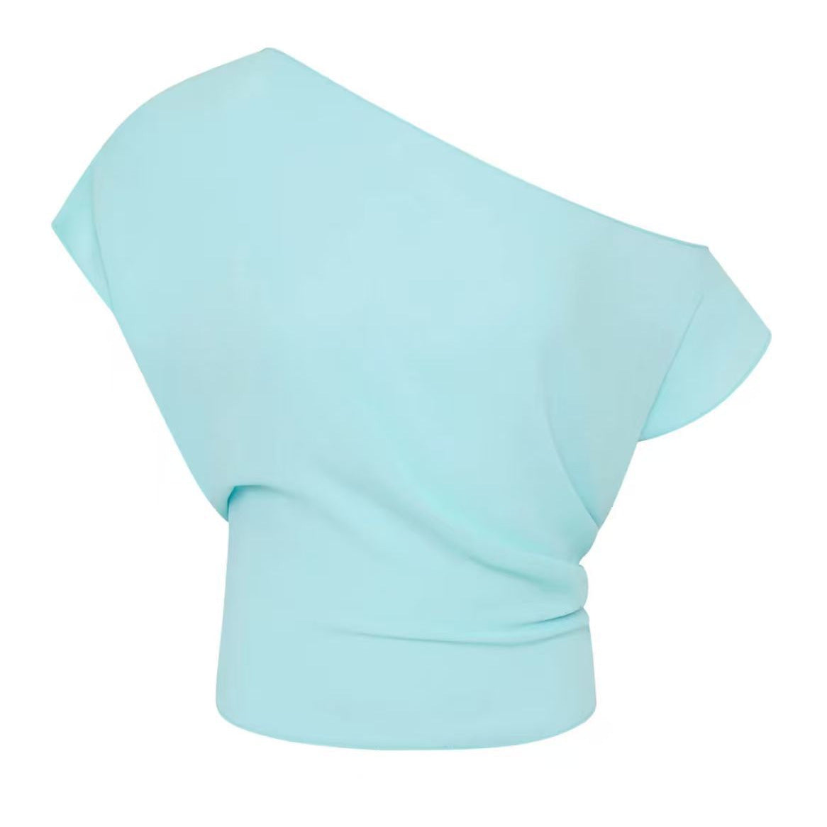 One-Shoulder Ruched Waist-Cutout Crop Top