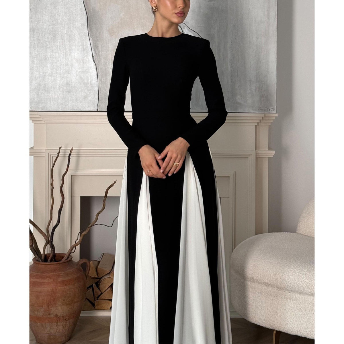 Contrast-Layer Strappy Sheer Dress