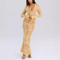 Deep-V Long-Sleeve Openwork Mermaid Dress