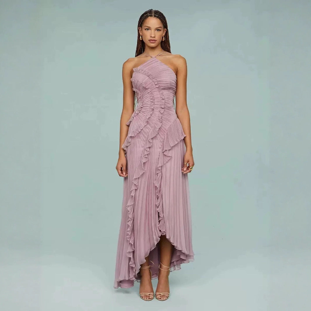 Ruched Ruffle Chiffon Midi Dress