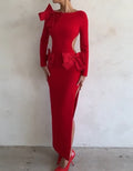 Bow-Detail Waist-Cutout Bodycon Dress