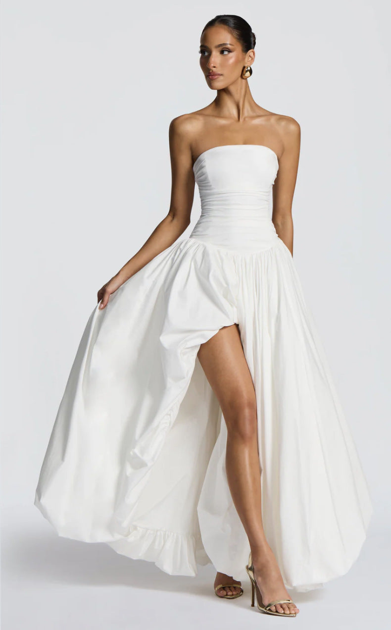 Strapless Tie-Detail Evening Dress with Slit