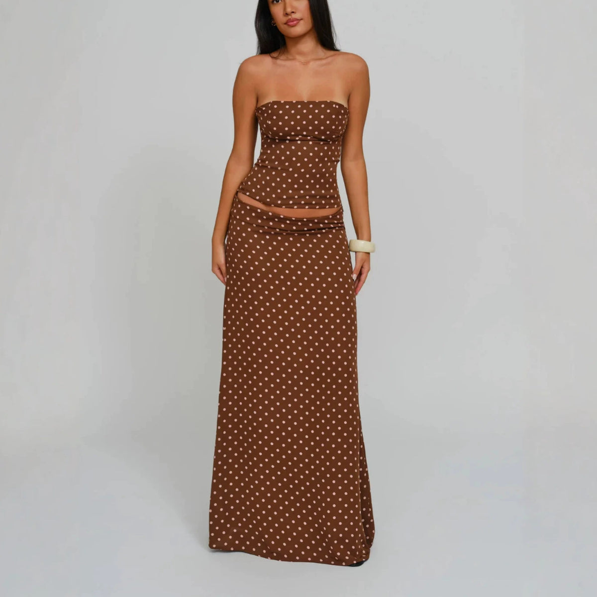 Bandeau Top and Low-Rise Maxi Skirt Set