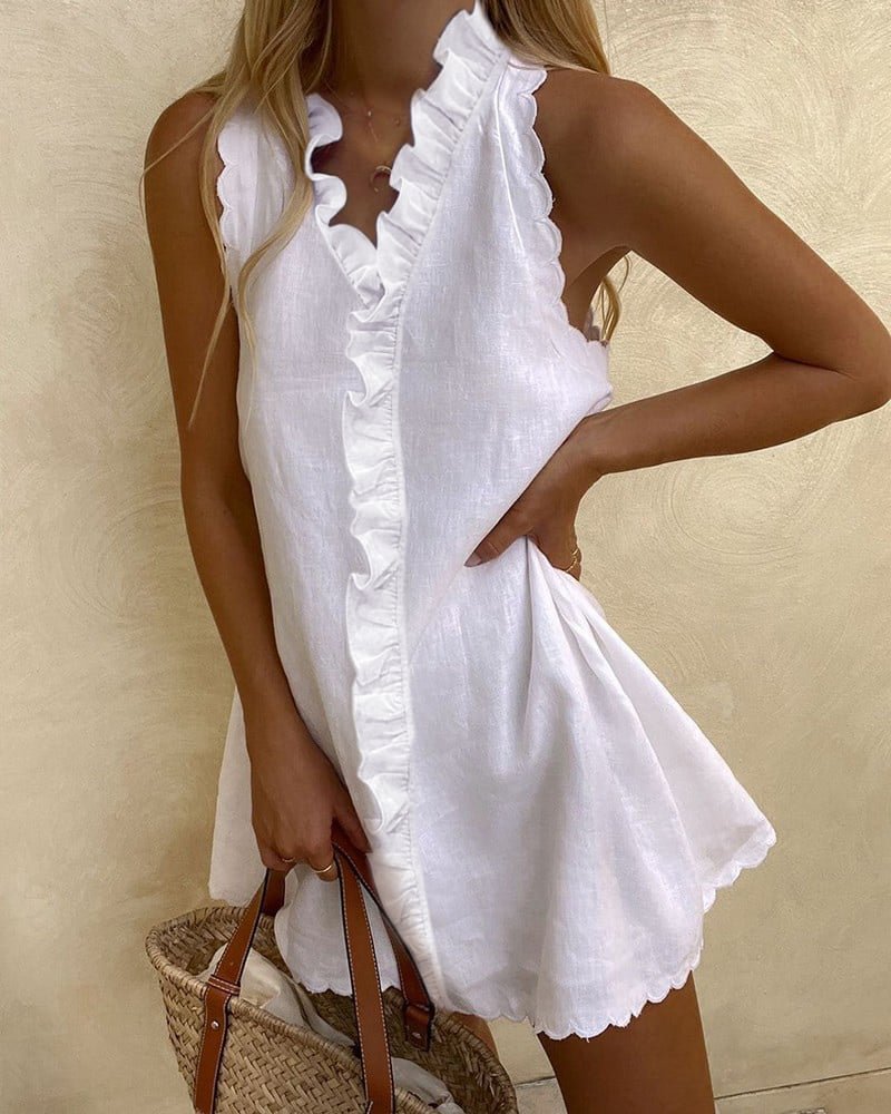 Sleeveless Ruffle-Trim Mini Dress