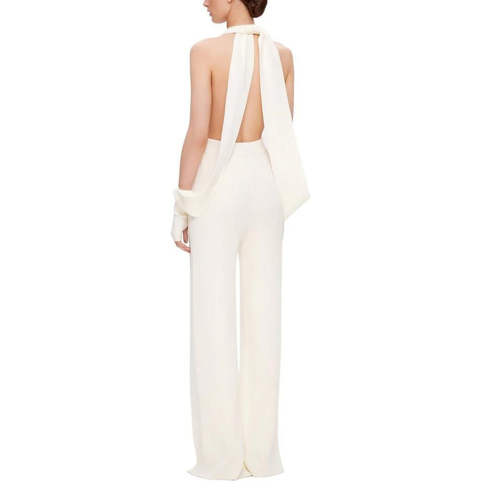 Open-Back Wide-Leg Jumpsuit with Slits