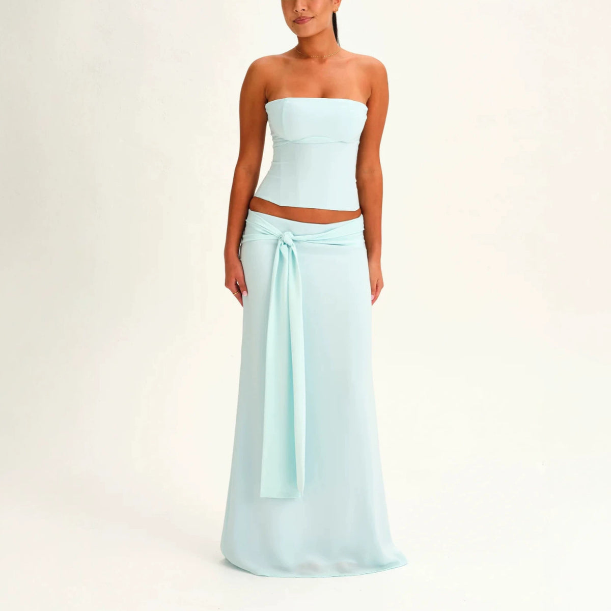 Bandeau Top and Low-Rise Maxi Skirt Set