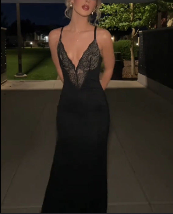 Black Lace Maxi Dress with Built-In Shapewear